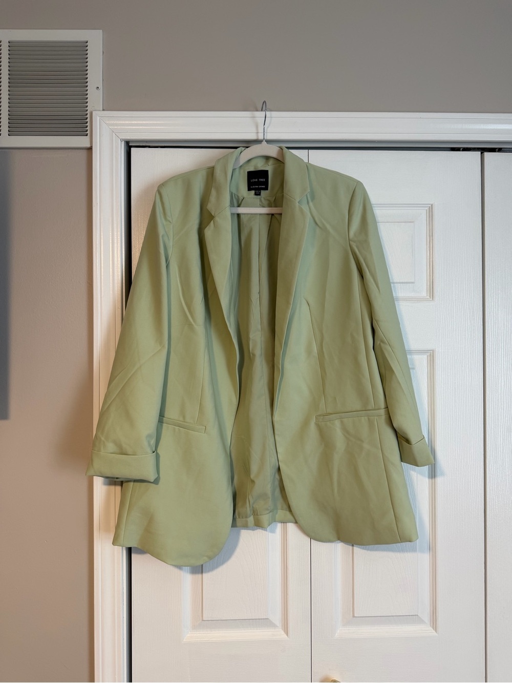 Love Tree Light Sage Green Open-Front Blazer